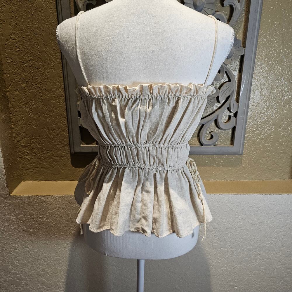 Zara XS Linen Blend Peplum Cami Top Cottagecore Coquette Romantic Milkmaid - Picture 4 of 13